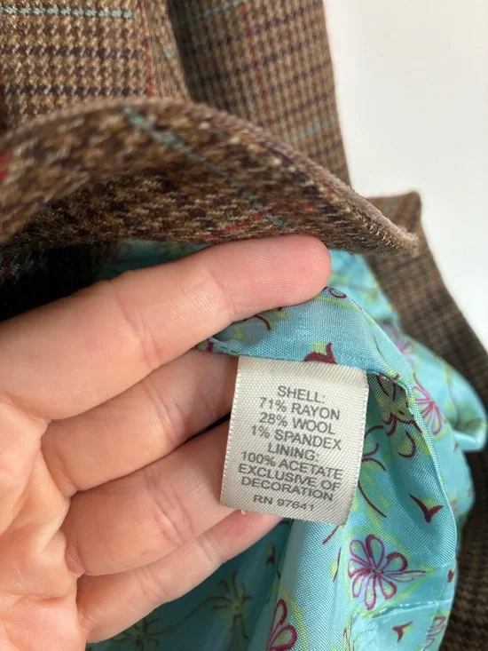 J Jill Blazer Jacket 12 Houndstooth Wool Blend Velvet Trim Boho Flower Child Y2K - Picture 6 of 15